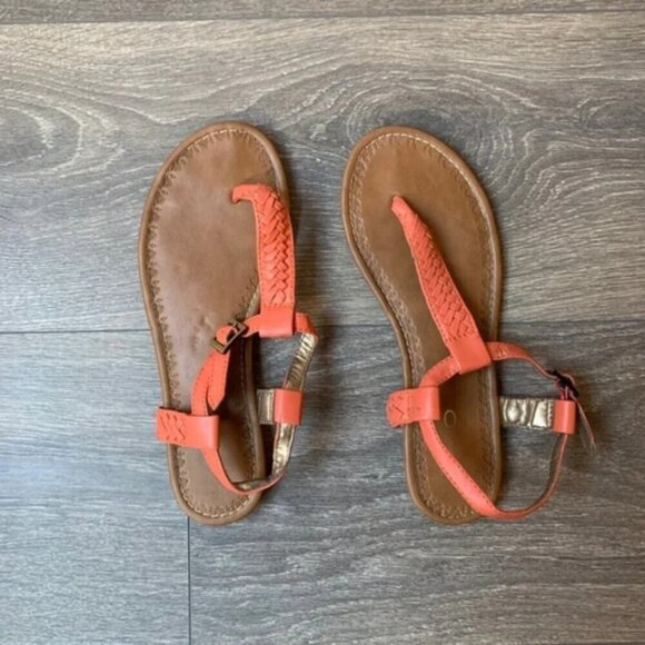 Aldo Women's T-Strap Flat Sandals Braided Coral Pink 7 Resort beach vacation - Picture 6 of 16